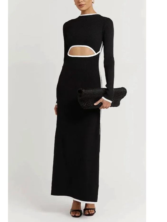 Dissh Binding Black Long Sleeve Knit Maxi Dress Size Large Nwt